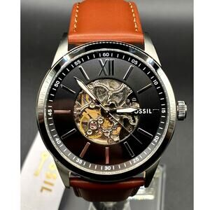 Fossil Flynn BQ2386 Automatic Men's Watch Skeleton Dial Leather Strap 48mm NIBWT